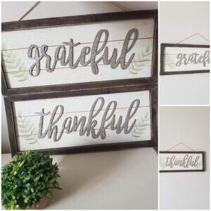 2 piece Grateful Thankful Hanging Wood wall Decor
